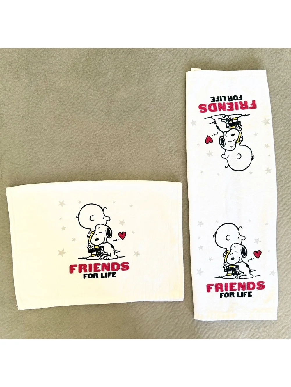 Snoopy Charlie Brown Friends For Life Kitchen Hand Towels NWOT 2-Pack EUC